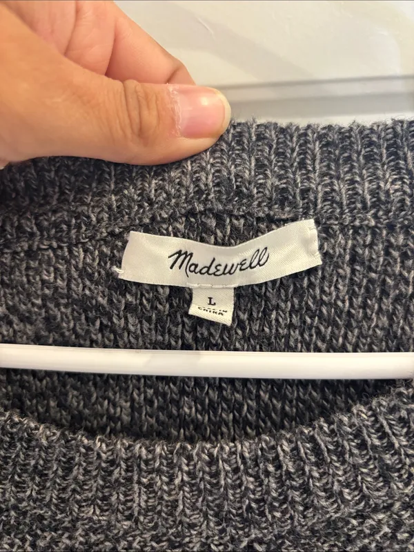 Madewell Gray Marled Knit Split Hem Pullover Sweater L - Image 2