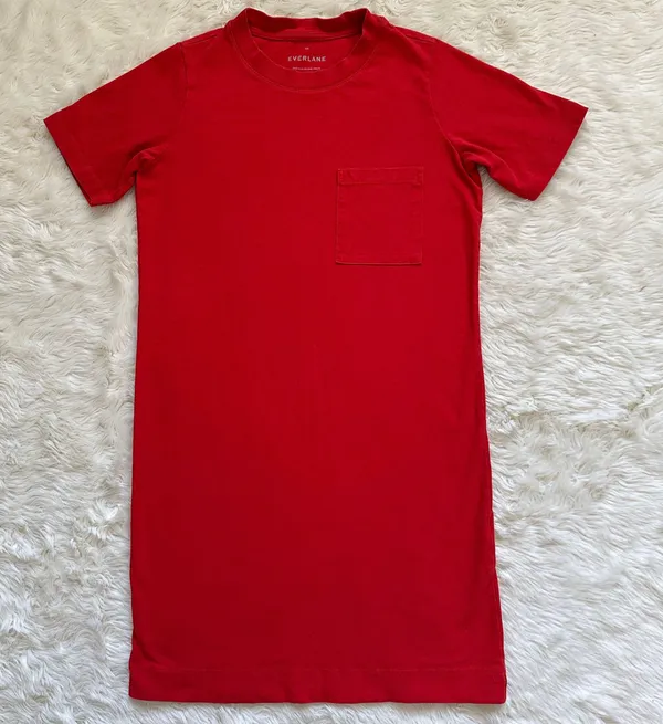 Everlane Dress The Weekend Tee Pocket Crewneck Short Sleeve Red XXS - Image 5