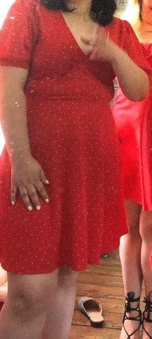 Red Dress With Tiny Polka Dots Size L - Image 2