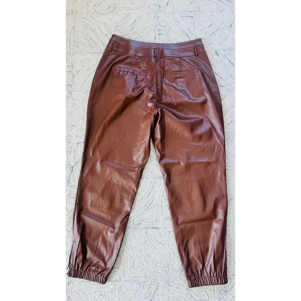 Paige‎ High Rise Pleated Mayslie Jogger Pants, Faux Leather Cognac, Size 10, NEW - Image 6