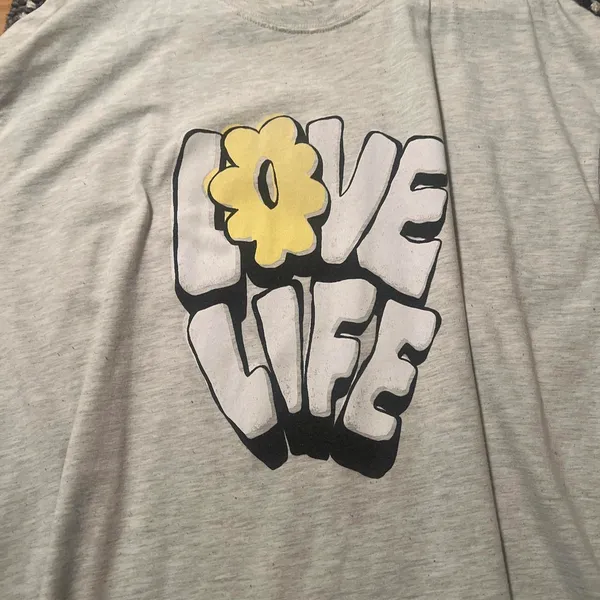 Gray and yellow Love Life tee #streetwear Size L very oversized fit I got it at H&M - Image 2