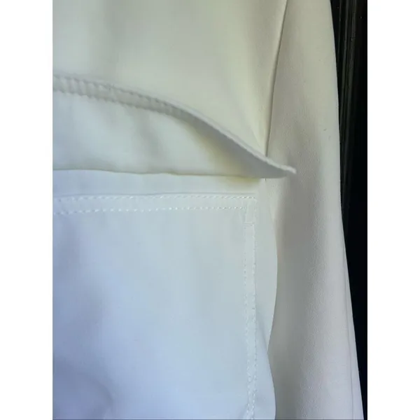 Zara Cream Linen Blend Snap Button Mock Neck Cropped Bomber Varsity Jacket L - Image 13
