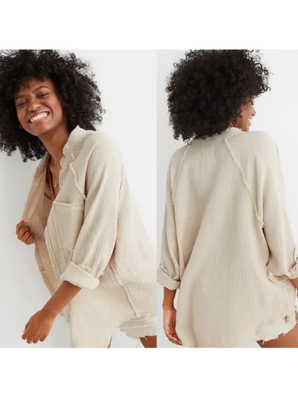 Aerie Pool To Party Gauze Cotton Button Down Coverup Shirt Size XS - Image 3