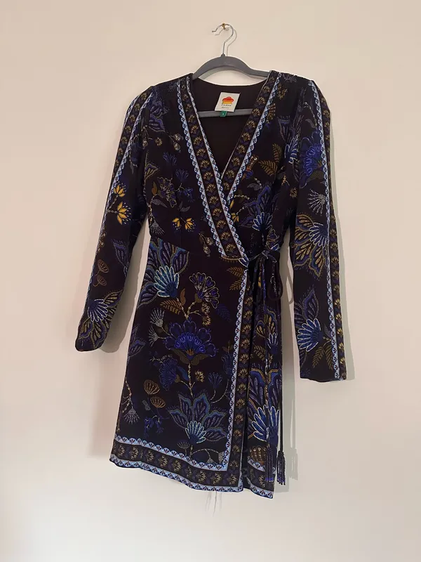 FARM Rio Brown Garden Floral Wrap Mini Dress Size S - Image 7