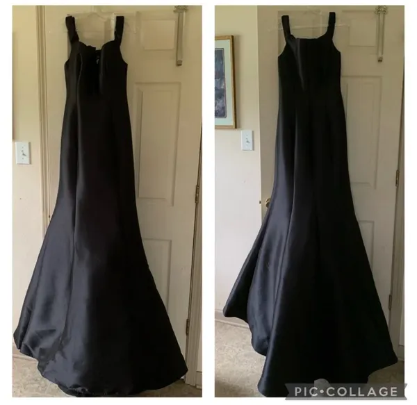 Size 10 JVN Jovani 3245 black off shoulder fit and flare mermaid formal dress - Image 2