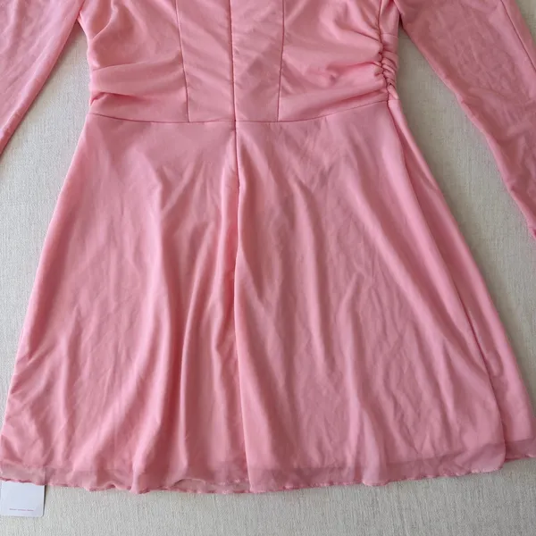Marthea Mesh Mini Dress Womens Large Pink Tie Front Bell‎ Sleeve Coquette NWT - Image 11