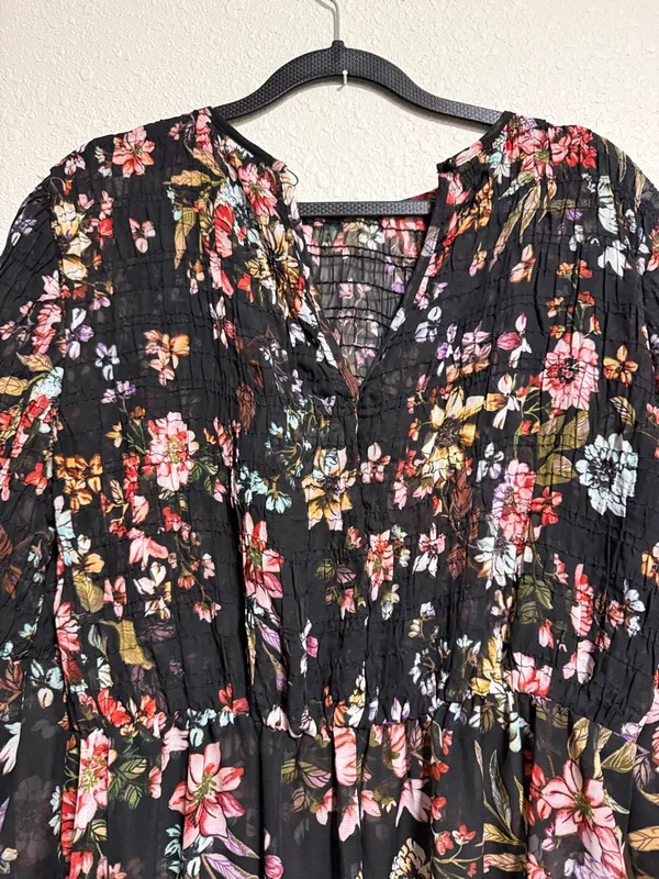 ECI New York Womens Black Floral Smocked Bell Sleeve Maxi Dress Size‎ S - Image 6