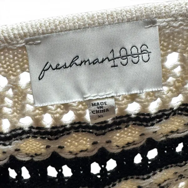 Freshman 1996 Cotton Cropped Sweater Square Neck Black Cream XL - Image 6