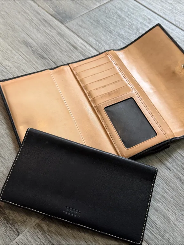 Y2K Coach Wallet Black Leather Soho Hampton Trifold Large Buckle - Image 8