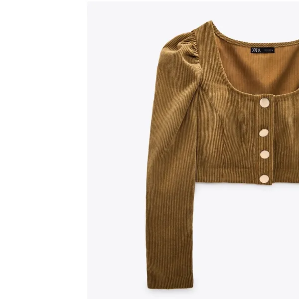 NWT ZARA Corduroy Crop Top Blouse Bloggers Fav Olive Green XS - Image 5