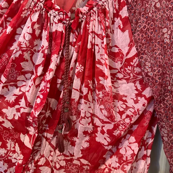 Floral Red Women's Top Free People Hendrix Large Boho Indie Soft Blouse - Image 4