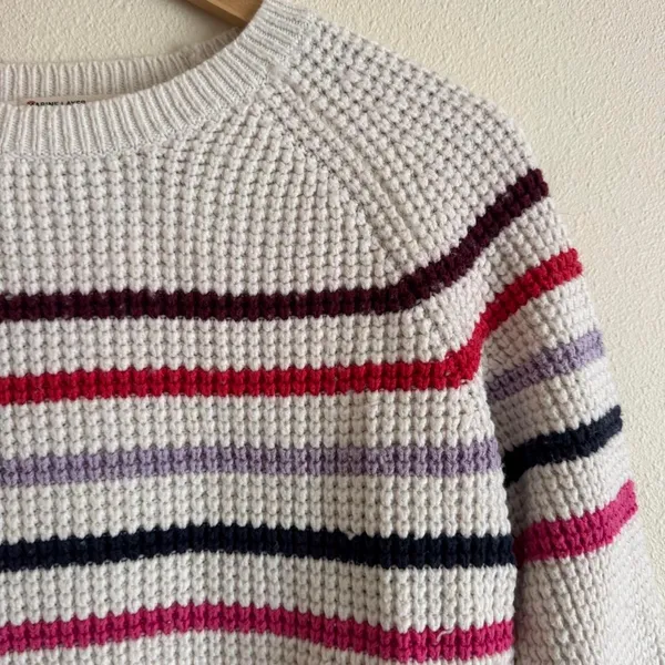 Marine Layer Delaney Pink Purple Stripe Pullover Cream Waffle Crewneck Sweater S - Image 3