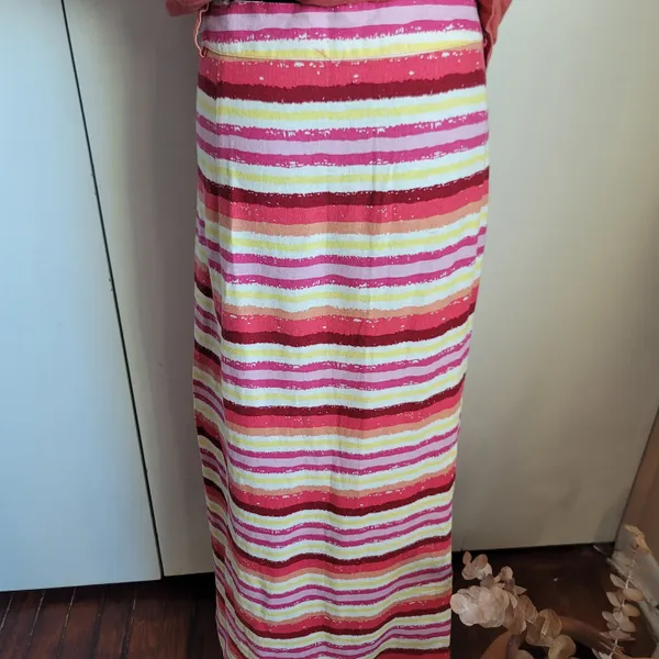 Striped Button-Down Skirt Linen Blend resort ballet core fairy whimsy boho - Image 5