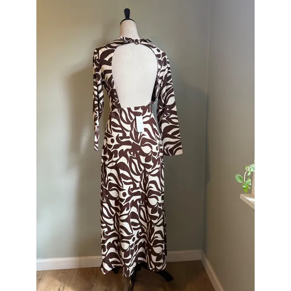 Abercrombie & Fitch Brown Twist Cutout Open Back Maxi Dress S P Boho whimsi Y2k - Image 7