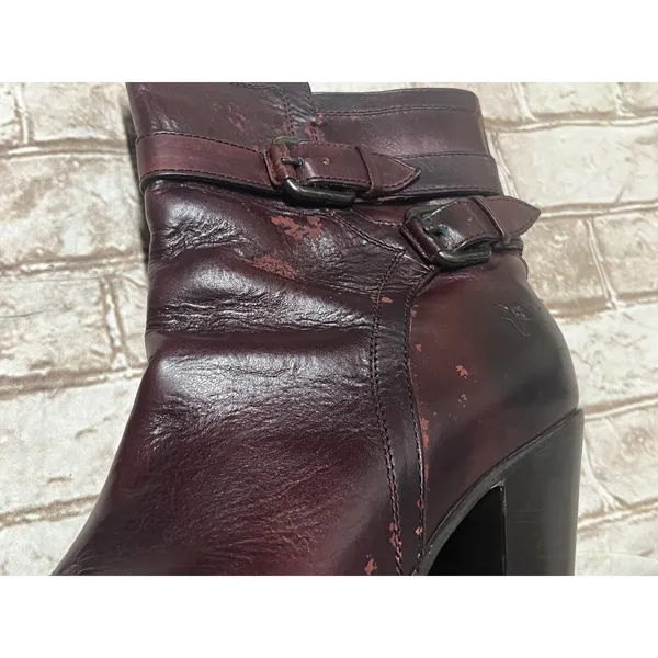 FRYE Jenny Shield Short Leather Heeled Moto Boots 9.5 Red FLAW - Image 4