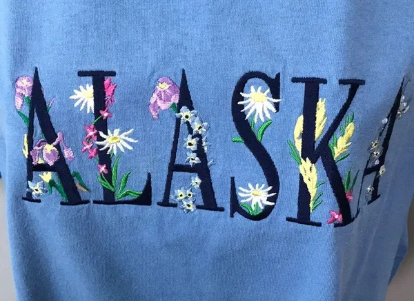 Alaska Embroidered Floral T-shirt Large Dusty Blue - Image 2