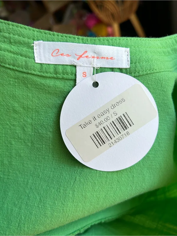 Ces Femme "Take It Easy" Cotton Gauze Babydoll Vibrant Kelly Green Oversize S - Image 7