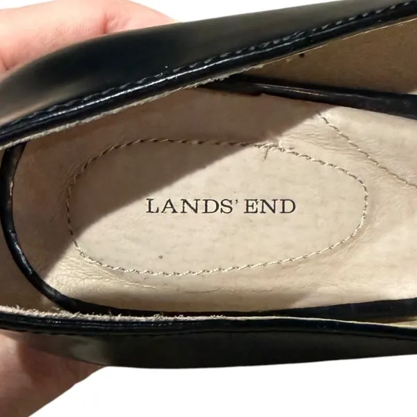 Lands End Pumps Size 7.5B Black Leather 3" Block Heel Neutral Classic Minimalist - Image 10