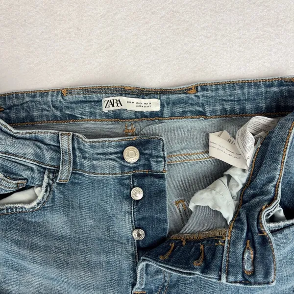 ZARA Distressed Skinny Jeans Women's 34 Blue Curvy Mid Rise Button Fly Casual - Image 3