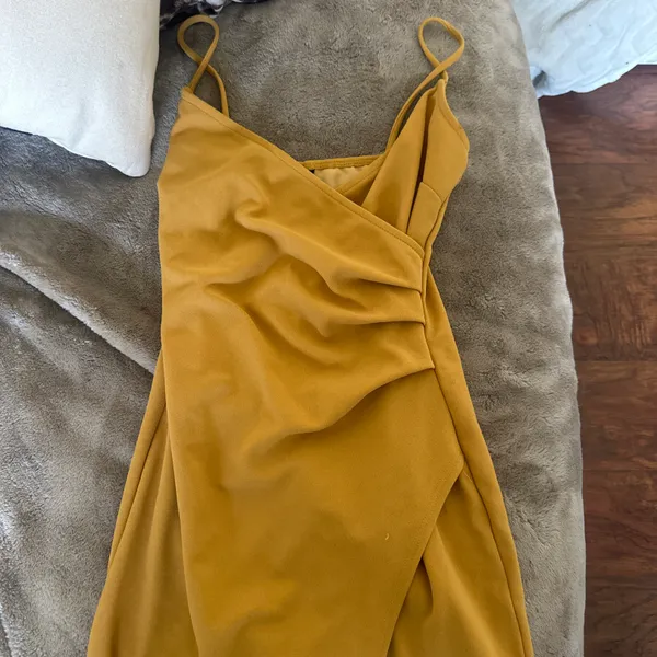 Mustard Yellow wrap ruched mini dress  - Image 7