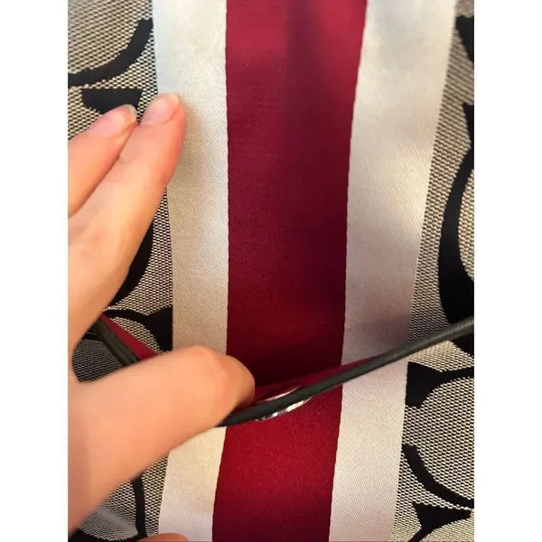 COACH Signature Hampton Stripe Purse Classic Logo Shoulder Bag Black Red White 1 - Image 2