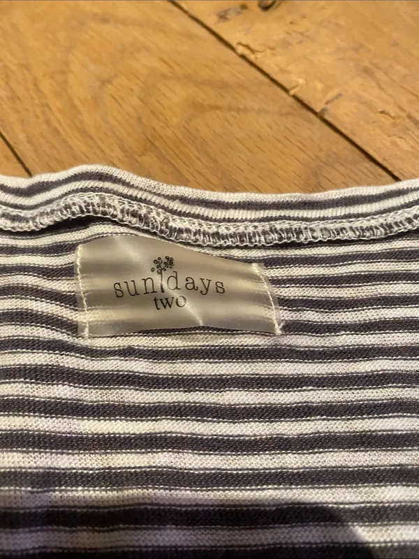 Anthropologie x Sundays Linen Drawstring Dress Gray Stripe Size Medium - Image 3