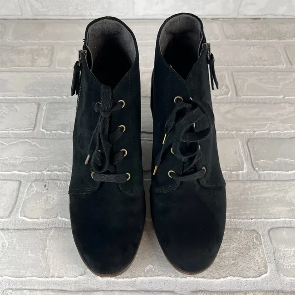 Dr Scholls Ankle Booties Womens 9 M Black Faux Suede Wedge Lace Up Zipper Nelly - Image 8