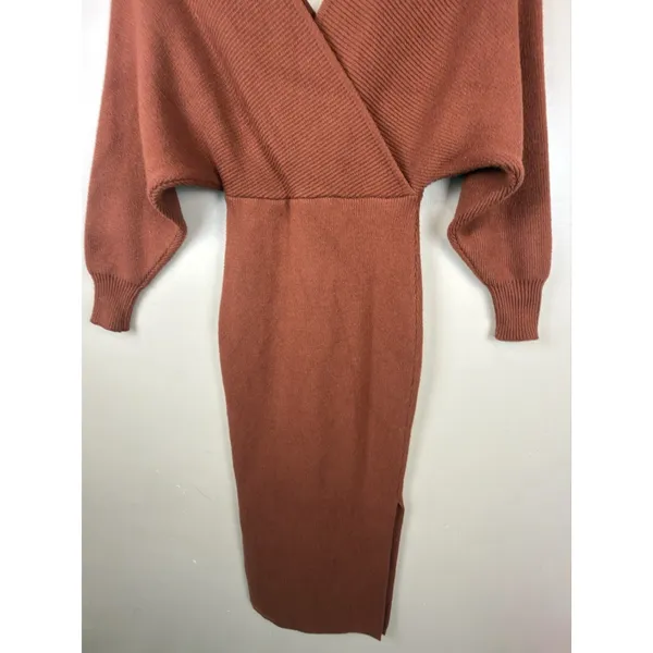 Petal + Pup Knit Sweater Midi Dress Size 2 Rust Terracotta V Neck Long Sleeve - Image 7
