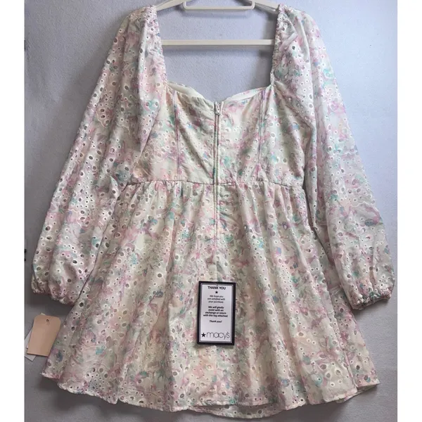 City Studios Floral Eyelet Corset Mini Dress Pastel Pink Blue XL - Image 4