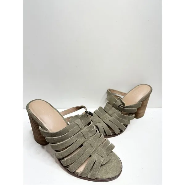 Crevo Hazelle Sage Green Suede Strappy Block Heel Mules Sandals Size 7.5‎ NEW - Image 2