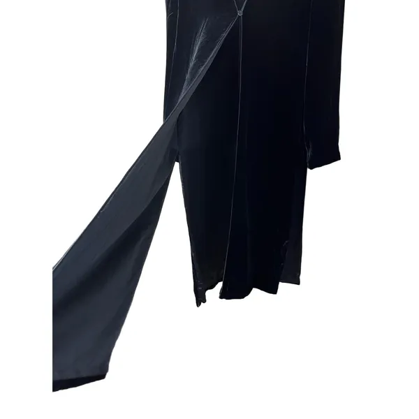 Worth Vintage 90s‎ Black Long Midi Velvet OpenFront Duster Jacket Size 6 - Image 6