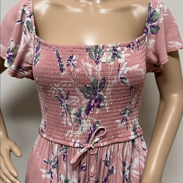 Xhilaration Smocked Blush Pink Floral Hi-Lo Dress XL - Image 3