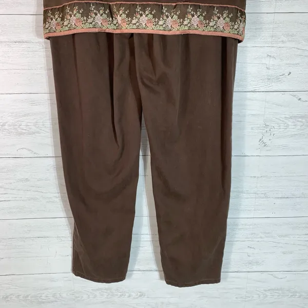 Vintage Susan Bristol Women’s Brown Corduroy Vest&pants set Floral Embroidery M - Image 6
