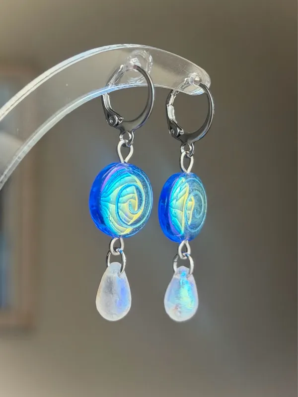 Handmade quality Czech glass beads snail shell & teardrops dangle earrings 🌀 - Image 3