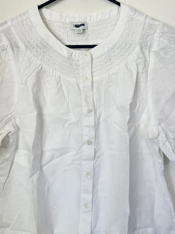 NWT J. Crew Linen Blend Short Sleeve Smock Neck Top - Size: Small - Image 5