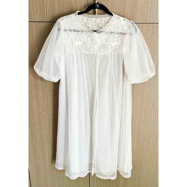 VTG Radcliffe 40s MCM Sheer Lace Babydoll Robe Gown Boudoir *READ* Coquette - Image 4