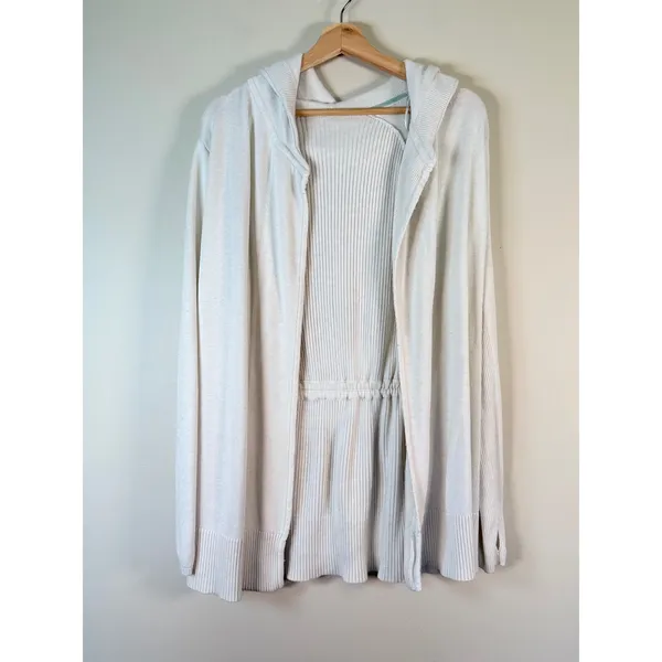 Lululemon Peace Of Mind Wrap Heathered White Ribbed Knit Hooded Cardigan size 10 - Image 3