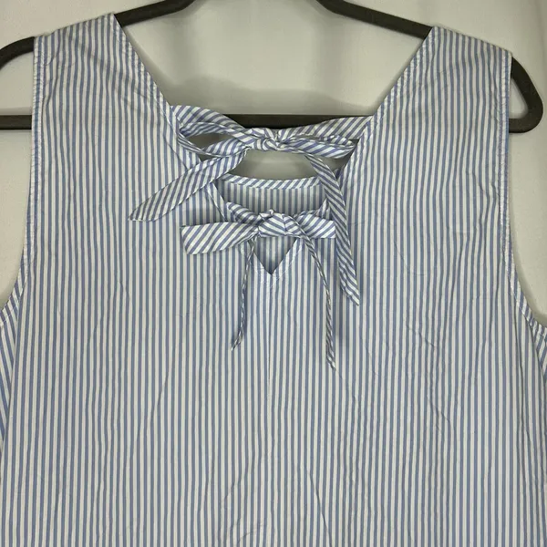 J. Crew Woman's Size Medium‎ Peplum Top Blue White Stripe Bow Detail Cotton - Image 6