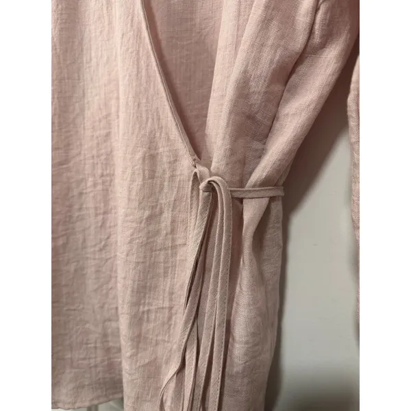 Zara Women Blush Pink Linen Blend Wrap Top Long Sleeve Kimono Style NWOT Medium - Image 7