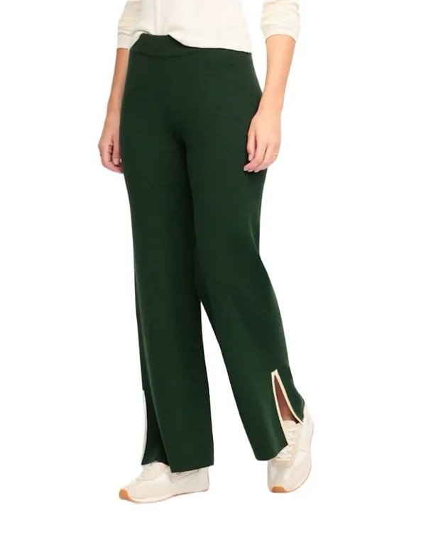Wide Leg Knit Pants in Forest Green - Image 2