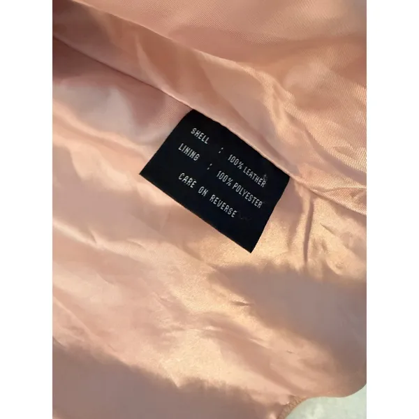 Black Rivet Pink Leather Jacket Womens Small Full Zip Collared Moto Pastel Coat - Image 5