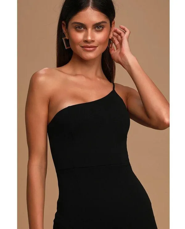Lulus Keeper of My Heart Black One-Shoulder Maxi Dress Formal Holiday Size L - Image 3
