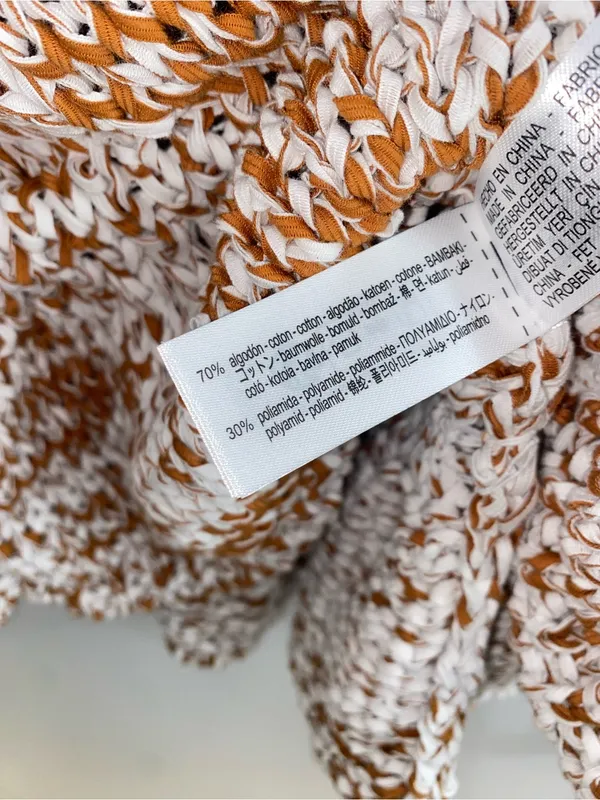 Zara Brown and White Knit Blouse Small - Image 7