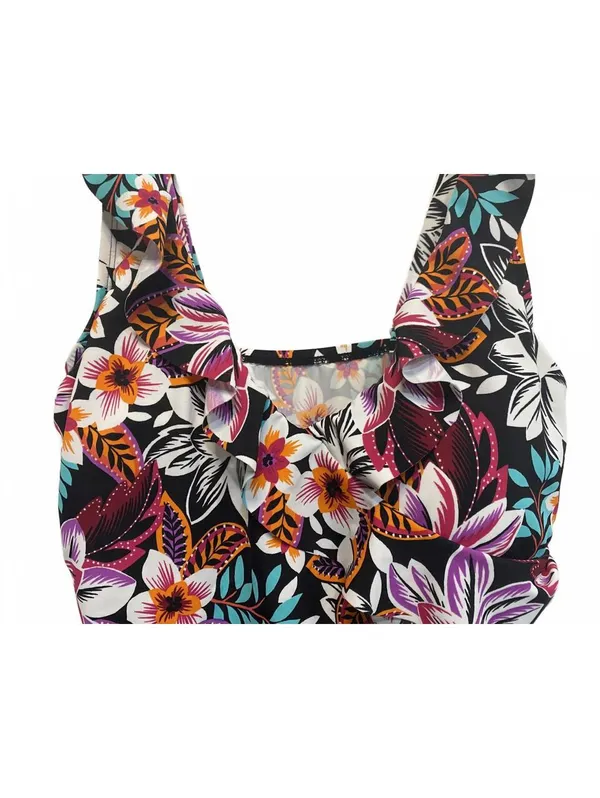 Jantzen Black Floral Ruffle One Piece Swimsuit Size 12 - Image 3