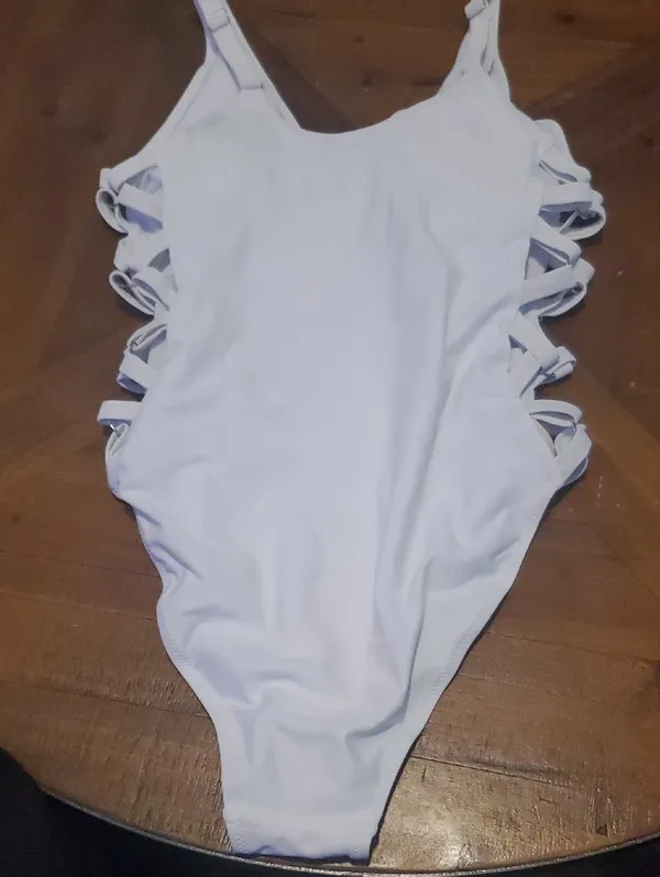 Women’s White Strappy Side One-Piece Swimsuit - Image 4