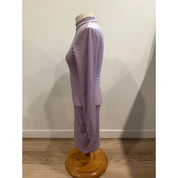 HM Lavender Velvet Mock Neck Long Sleeve Bodycon Dress Purple Shimmer Small - Image 3