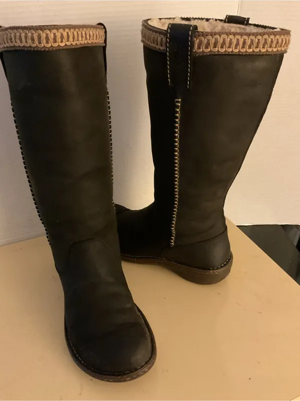 UGG women black brown leather tall Swell boots US 9 - Image 8