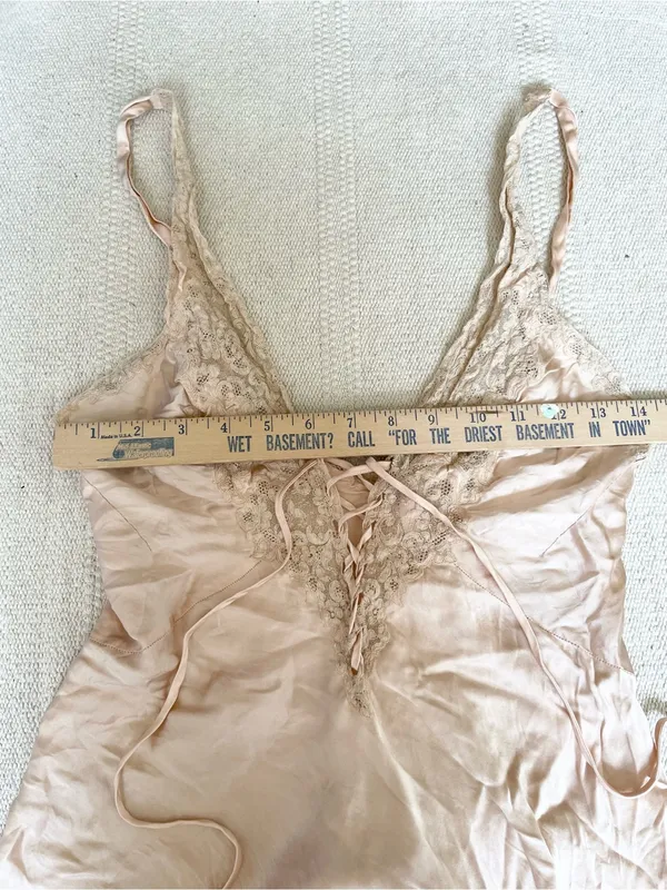 Vintage 100% Silk Lace Up Dress Pink Made In France Victorian Renaissance - Image 10