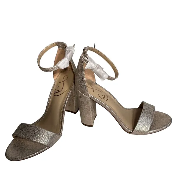 Sam Edelman Yaro Gold Metallic‎ Glitter Ankle Strap Block Heels Women's Size 6M - Image 3