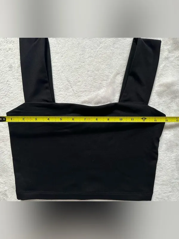 Zara Square Neck Cropped Tank Top Black Thick Wide Straps Size Small Minimalist - Image 2